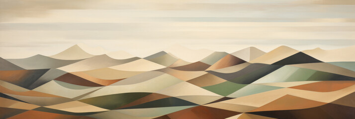 Wall Mural - Abstract Geometric Landscape Art with Layered Mountain Shapes. Generative AI