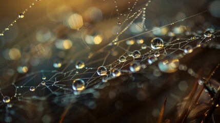 Poster - A close-up of raindrops clinging to a spider's delicate web, transforming it into a sparkling masterpiece of nature.