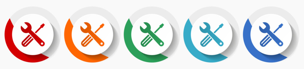 Leinwandbilder - Tools vector icon set, flat icons for logo design, webdesign and mobile applications, colorful round buttons