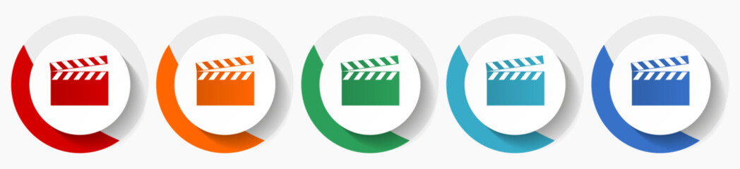 Leinwandbilder - Video, cinema vector icon set, flat icons for logo design, webdesign and mobile applications, colorful round buttons