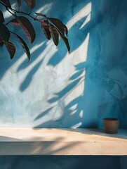 Wall Mural - a plant in a pot sits on a shelf and casts a shadow