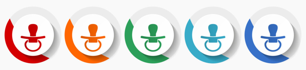 Aufkleber - Pacifier, nipple vector icon set, flat icons for logo design, webdesign and mobile applications, colorful round buttons