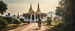 Exploring Bangkok's Cultural Heritage: Mountain Biking Trails with Traditional Thai Temples in Retro Style Photography