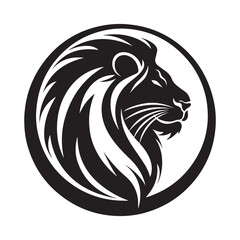 Wall Mural - King Lion Head Circle Logo Design Vector Image. black and white Head Lion