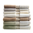 Stack of soft bath towels in neutral colors