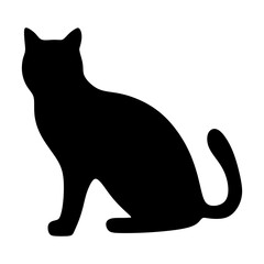 Cat silhouette icon, vector black cat minimal shape kitty clip art in glyph pictogram illustration