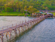 View of Ong Cop bridge or Tiger wooden bridge, Vietnam's longest wooden bridge in Chi Thanh district, Phu Yen province, Vietnam