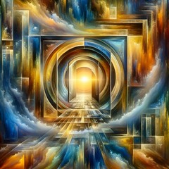 Wall Mural - AI generated illustration of a surreal image of a heavenly portal with radiant light shining through