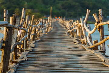 Wall Mural - View of Ong Cop bridge or Tiger wooden bridge, Vietnam's longest wooden bridge in Chi Thanh district, Phu Yen province, Vietnam