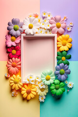 Wall Mural - Beautiful flowers flower frame flat lay, top view, free space. Generative AI,