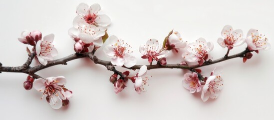 lovely flowers on a branch by themselves on a white background