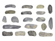 Watercolor grey sea stones, sea pebbles, grey rocks on a white background.
