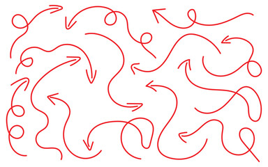 Poster - Hand drawn scribble red arrow set. Arrow mark icons. Doddle arrow set. Collection of hand drawn arrows. simple arrows isolated on white background. Texture design elements of scribble lines. 11:11