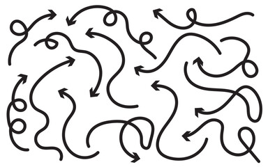 Poster - Set of hand drawn arrow element vector. Collection of doodle arrows, lines, symbol, pointing mark, shapes on white background. Thin arrows set for business plan, presentation and education. 11:11