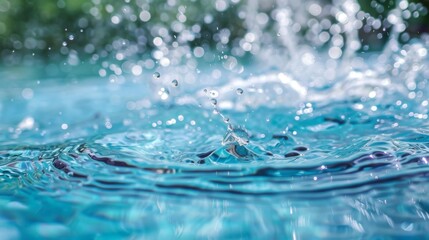 Aufkleber - A refreshing splash of water droplets falling into a crystal-clear pool, creating mesmerizing ripples that radiate outward with each impact. -