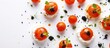 Copy space is provided for tomato, cream cheese, and caviar canapes with garnish on a white background.