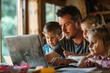 © Di Studio - Father working at laptop with children at home