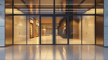 Aufkleber - Large glass walls and doors of the store. A storefront, the exterior of an office or retail storefront, and the facade of a store. The empty front of the boutique, the exterior.