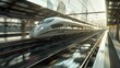 A sleek high-speed train gliding effortlessly along its tracks, symbolizing the efficiency and connectivity of modern rail networks.