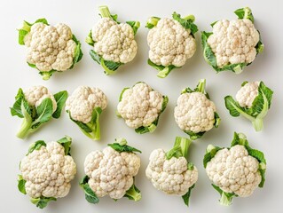 Set of fresh cauliflower heads, crisp and white