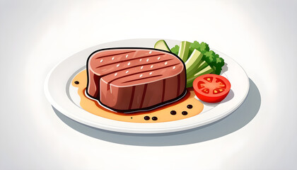 Canvas Print - Hand drawn cartoon delicious steak flat illustration
