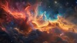 Stunning cosmic nebula ablaze with vibrant red and blue hues set against a star-filled sky