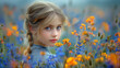 a young girl standing in a field of wildflowers