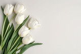 Fototapeta Tulipany - A bouquet of white tulips elegantly displayed against a white backdrop.