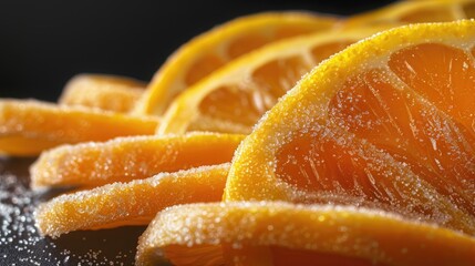 Wall Mural - Close up view of sweet marmalade slices on a table with a black background