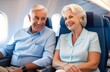 © Olga - elderly happy family in airplane cabin, travel
