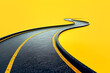 Winding road on yellow background. Disappearing into the distance. The two-lane road with lane markings. Conceptual image