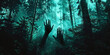 Fear: The Dark Forest and Trembling Hands - Visualize a dark forest with someone's hands trembling, illustrating the feeling of fear
