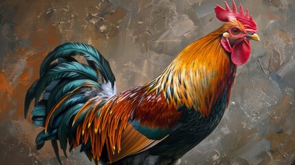 Poster - Close-up of a majestic rooster displaying its magnificent plumage in a proud stance.