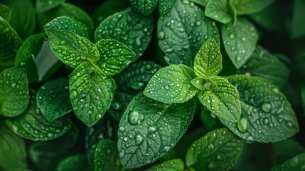 Poster - Close-up of rain-kissed foliage, with droplets clinging to the edges of leaves like sparkling jewels.