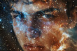 A man's face is shown in a blurry, starry background