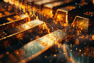 Poster - A close up of gold bars with a yellowish glow
