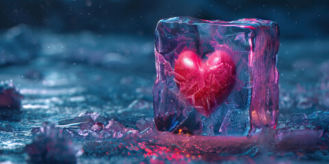 Numbness: The Ice Block and Frozen Heart - Visualize an ice block with a frozen heart inside, illustrating emotional numbness and detachment