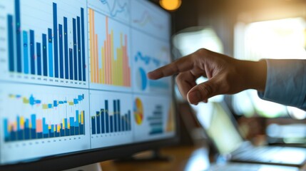 Aufkleber - Financial analyst pointing to an upward trend on a gold price graph during a presentation.