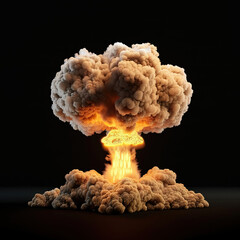Nuclear explosion mushroom cloud on black background