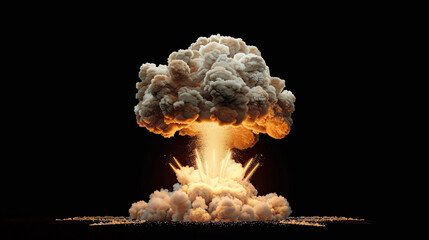 Nuclear explosion mushroom cloud on black background