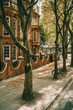 © Tina - old street in the city of London in autumn, Victorian red brick houses and a parked bicycle