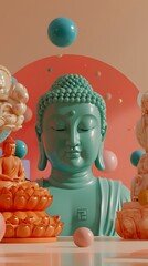 Wall Mural - Minimalist Buddha statue in art toy design.