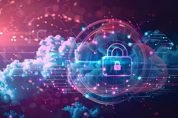 Poster - A colorful image of a cloud with a blue lock on it