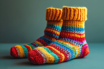 Wall Mural - pair of warm knitted striped socks