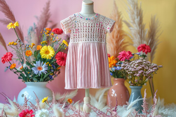 Wall Mural - Homemade knitted baby dress, children's fashion