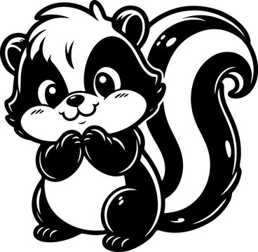 Skunk black outline children coloring book illustration.
