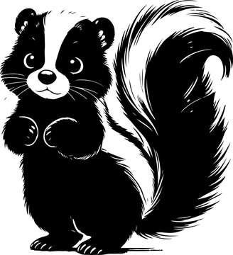 Skunk black outline children coloring book illustration.