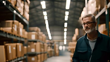 Poster - Man Using Tablet in Warehouse Generative AI