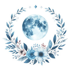 Wall Mural - Blue Moon and Floral Frame Illustration