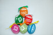 Colorful Knitted Easter Egg, Design for Creative Holiday Crafting and Festive Home Decor. Ecological recycling, zero waste.